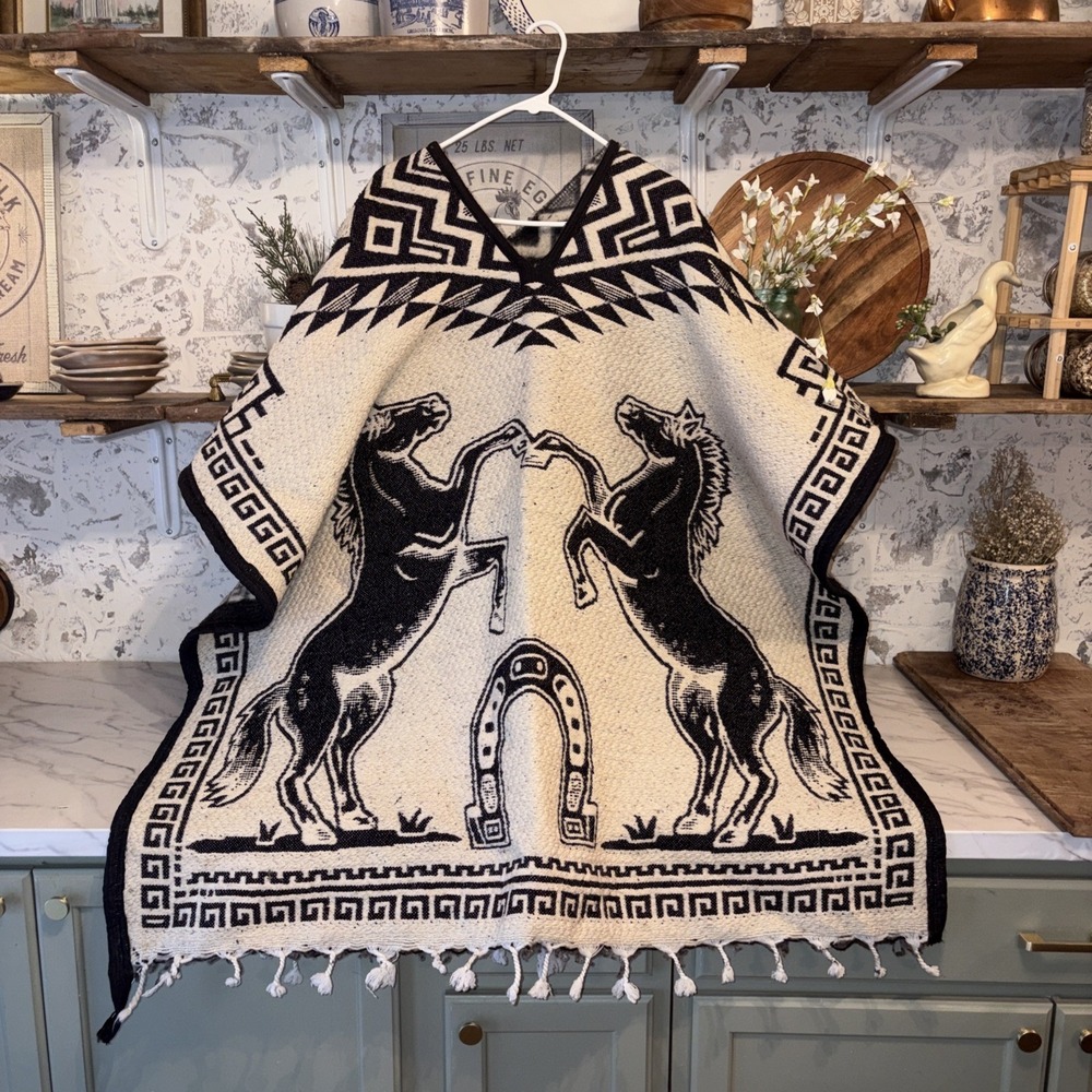Huge Wool Coastal Cowgirl Western Horse Poncho Heavy Duty One Size Boho